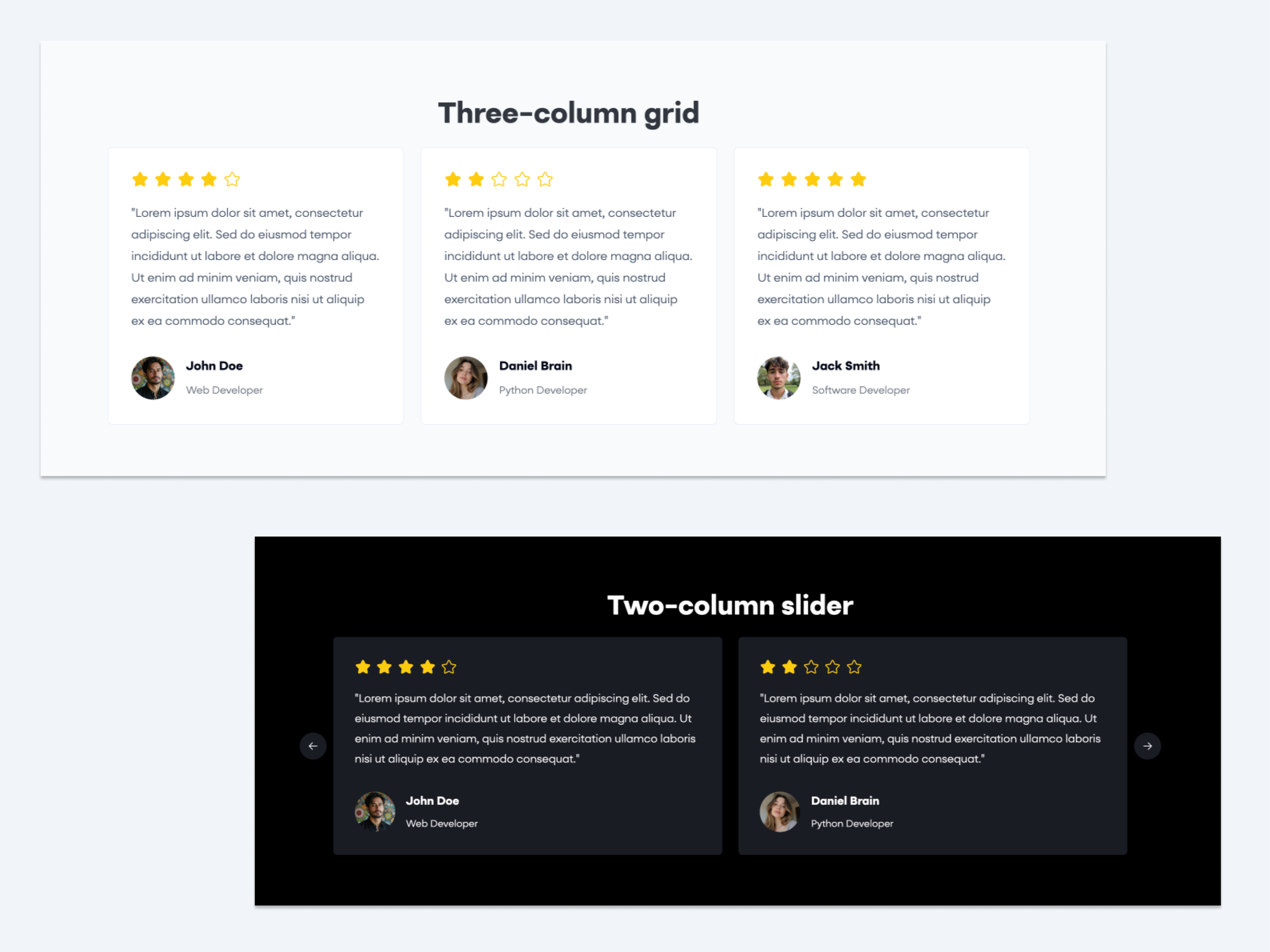 Show Testimonials in a Grid or Slider Layout